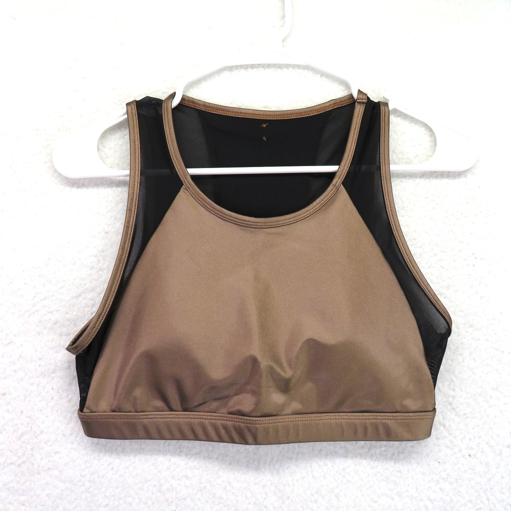 Fabletics Sports Bra Womens Small Brown Black Mesh Racerback Athletic Gym Top